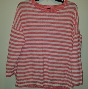 J. Crew Pink and White Dolman Sleeve Sweater